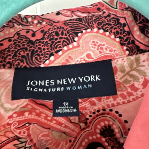 Jones New York 1X Shirt Pink Paisley Button Down Front Cotton L/S - Picture 2 of 6